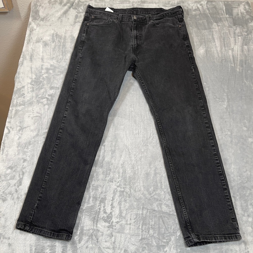 Levis 505 Regular Fit Mens Jeans 38x32 Black Faded Straight Leg Denim Pants